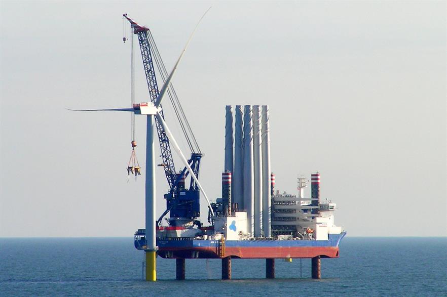 The first turbine being installed at the West of Duddon Sands project by A2Sea