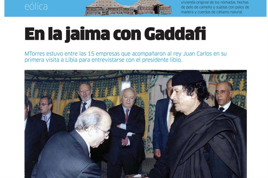 Deal… MTorres founder Manuel Torres receives contract from Gadaffi as pictured in company newspaper