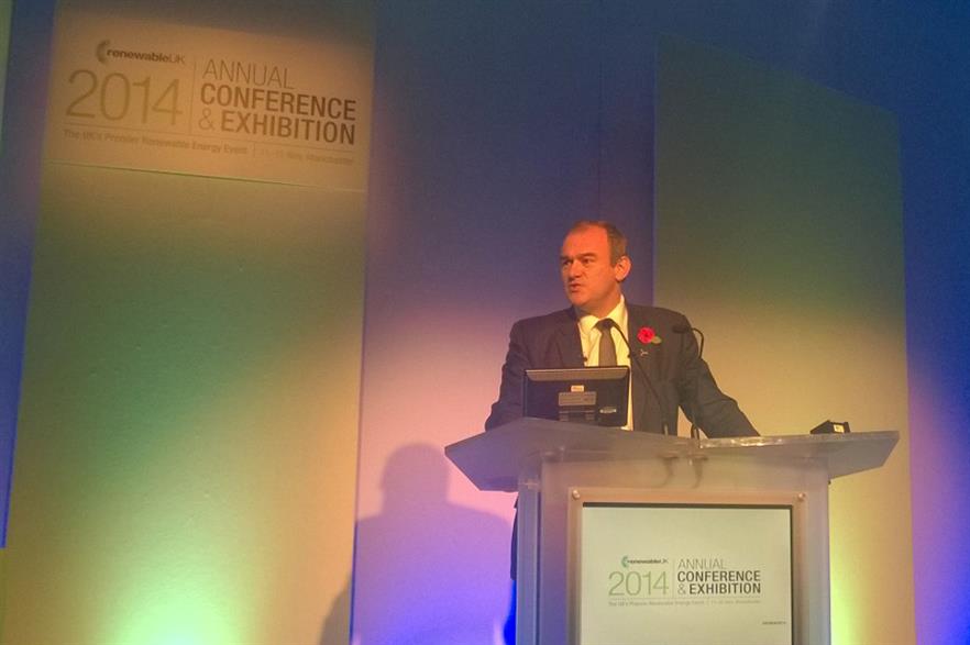 Ed Davey delivers his speech to the RenewableUK conference in Manchester