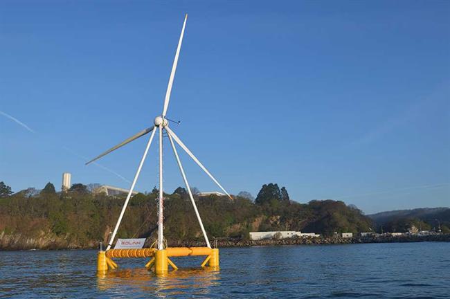 Demonstrator…  Eolink commissioned a 1:10-scale of its floating platform in Brest in late April. The novel design features four slender arms to support the turbine nacelle and rotor rather than a conventional tower 
