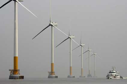 The Shanghai East Sea Bridge offshore wind farm, so far the largest pilot offshore wind farm project in the country totaling 100MW