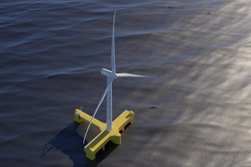 An artist's impression of what Floating Power Plant's wind/wave pilot might look like