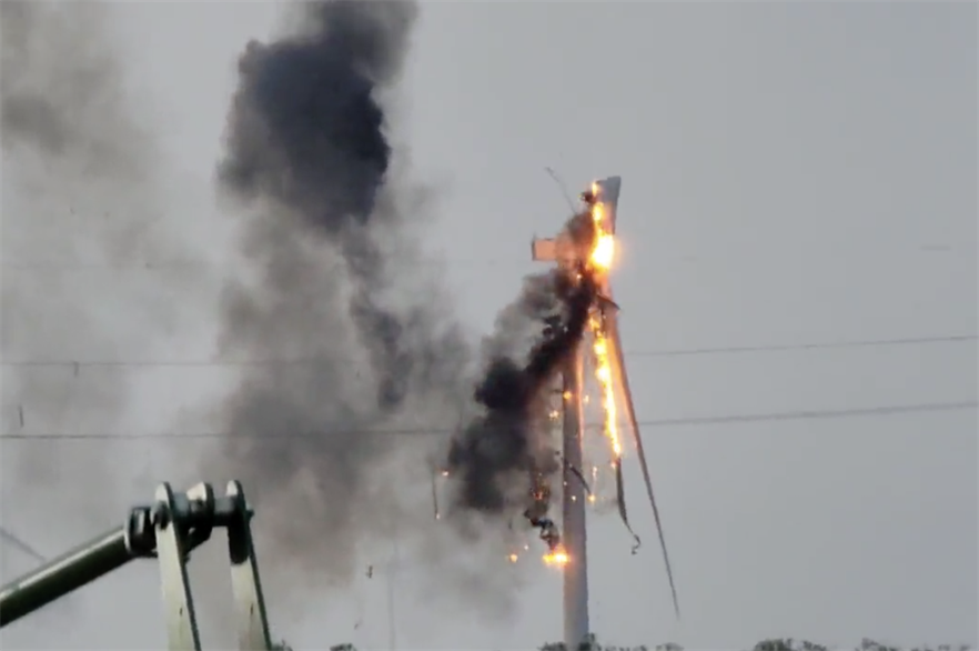 The GE 2.5-127 turbine caught fire after the lightning strike on Friday (22 July) (pic credit: Chris Lopez via ViralHog)
