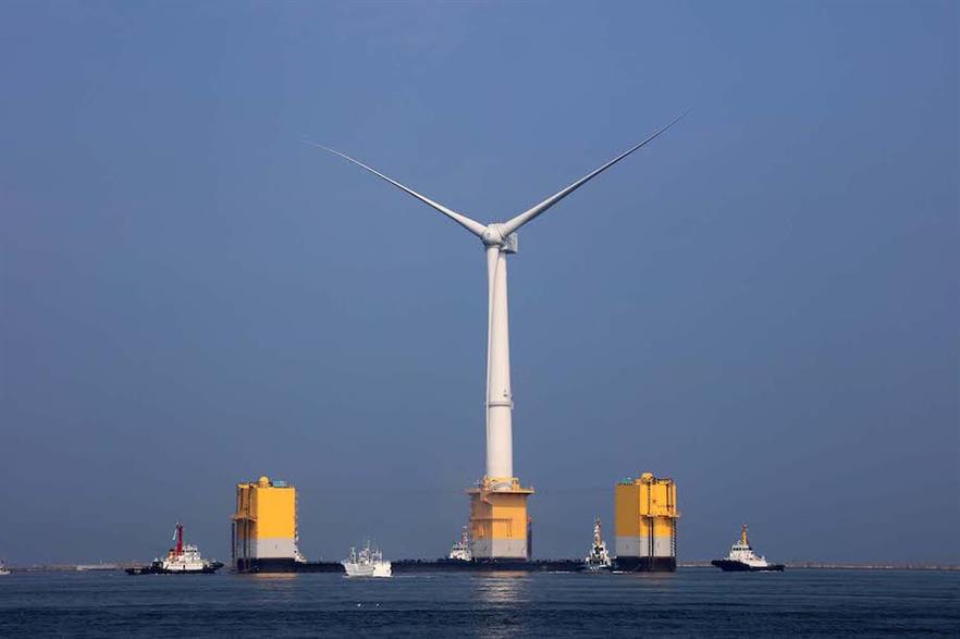 A 7MW Mitsubishi Heavy Industries turbine off the coast of Fukushima, Japan