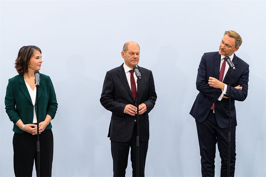 Coalition talks: German Green Party co-leader Annalena Baerbock, chancellor candidate Olaf Scholz of the SPD and Christian Lindner, head of the FDP (pic: Jens Schlueter/Getty Images) 