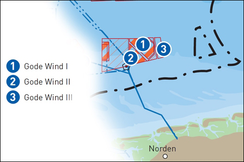 Gode Wind 3 will be located next two the newly commissioned Gode Wind 1 and 2 in the German North Sea