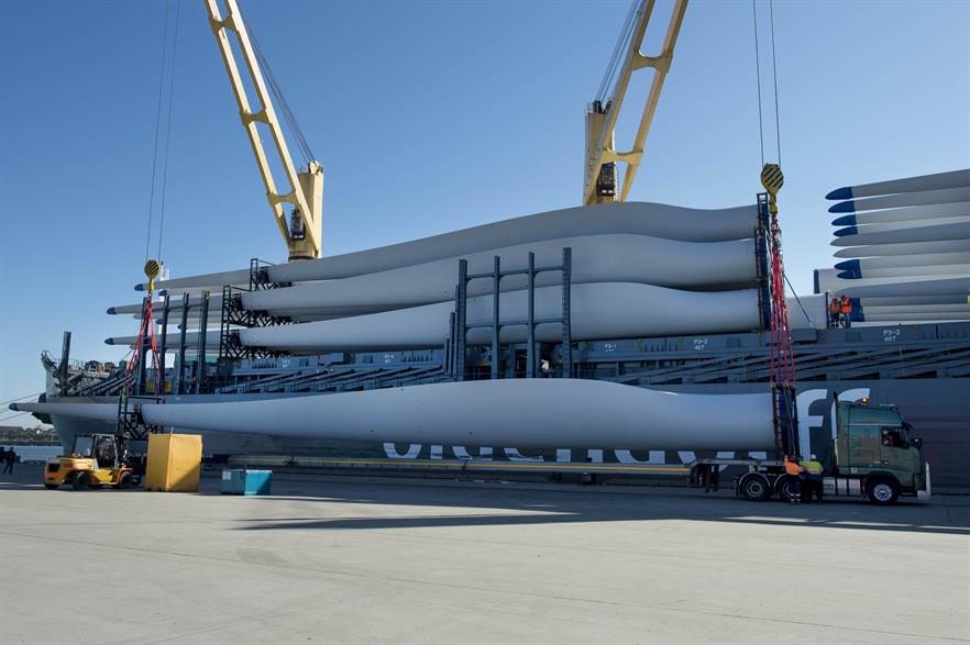 Blades arrive in Australia for Goldwind's turbines being installed at the White Rock wind project
