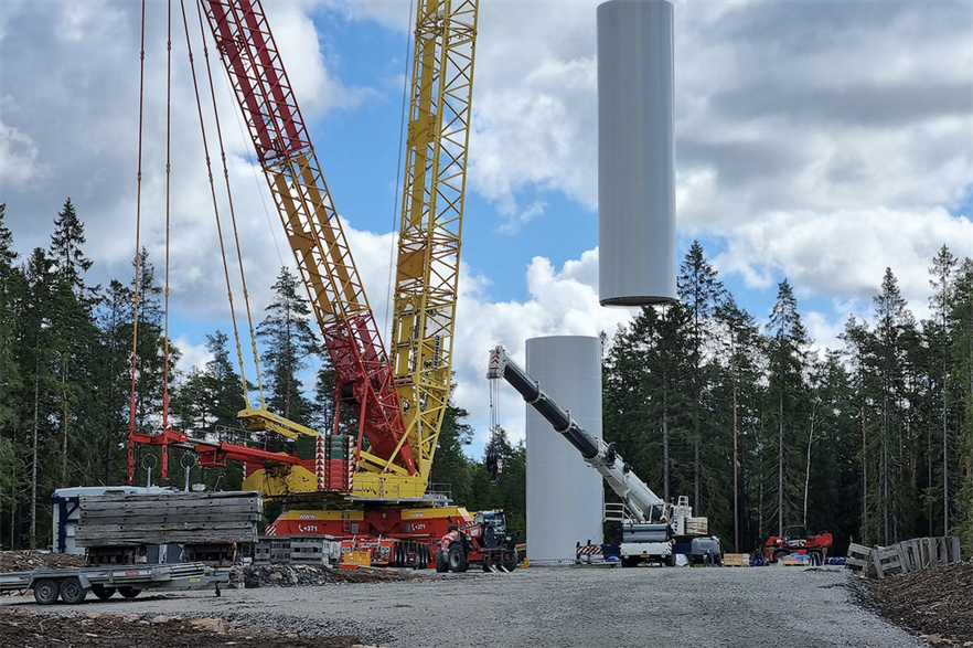 Turbine installation recently started at The Renewables Infrastructure Group's 56MW Grönhult project in Sweden (pic credit: Vattenfall)
