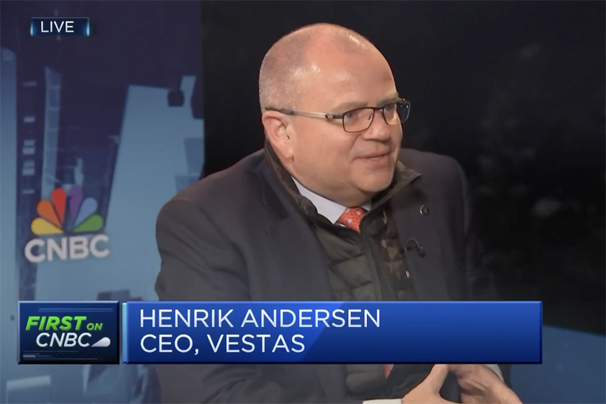 Vestas CEO Henrik Andersen in an interview with CNBC at the World Economic Forum in Davos, Switzerland (pic credit: CNBC)