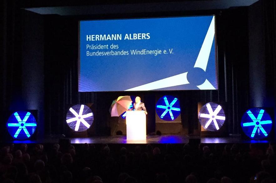 BWE president Hermann Albers addresses the opening session at Husum Wind 2017