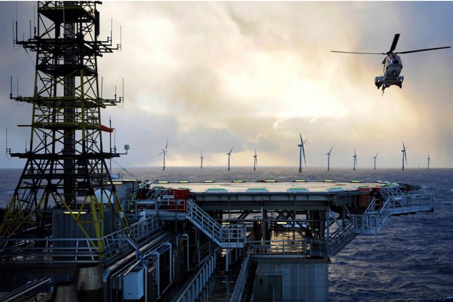 Equinor plans to power oil and gas platforms with output from its 88MW Hywind Tampen floating wind farm in the North Sea (above, an artist's impression)