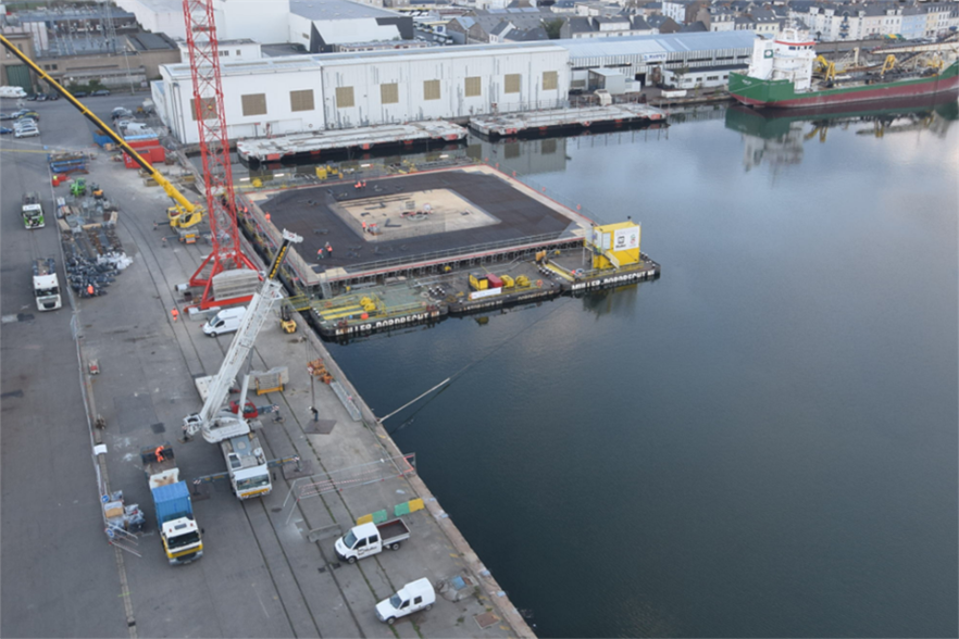 A recent image from Ideol's live camera feed of the floatgen platform under construction