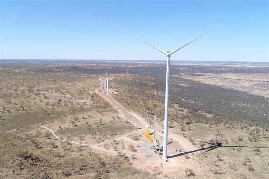 Nearing completion… Windlab’s Kennedy project in Australia combines 43MW of wind from 12 Vestas V136-3.6MW turbines, 15MW of solar PV  and 2MW/4MWh of battery storage