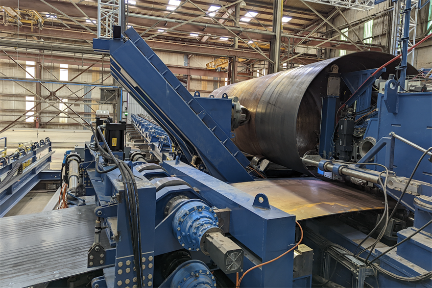 Keystone's spiral-welding tower equipment at its factory in Pampa, Texas