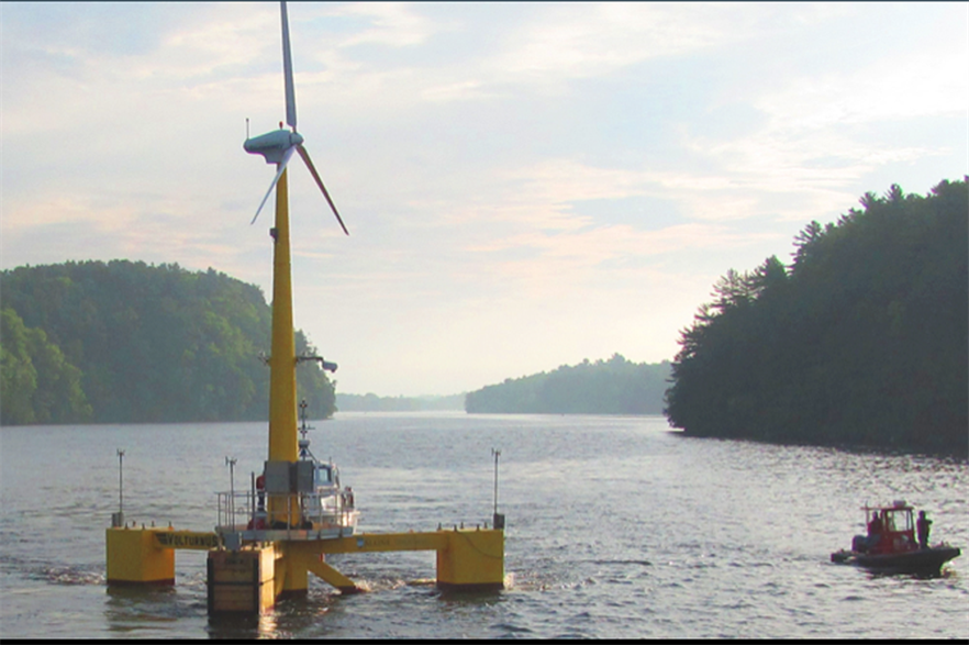 The University of Maine's prototype floating turbine, VolturnUS, off the coast of Maine