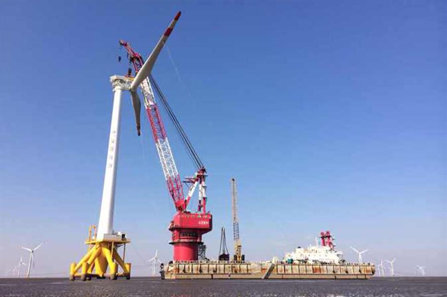 The turbine is installed at Longyuan’s Rudong intertidal wind project 