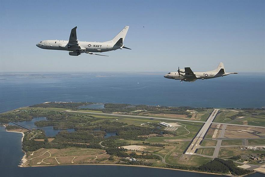 Two US navy planes fly over Patuxent River naval air station