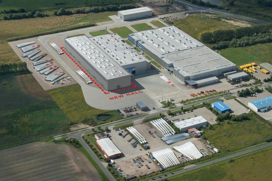 Nordex's blade plant in Rostock showing the planned new hall