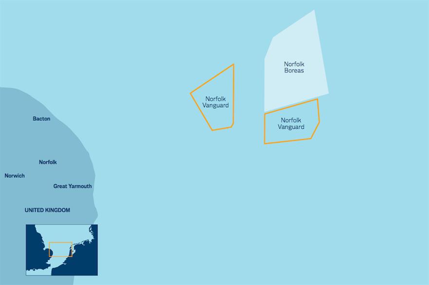Vattenfall's Norfolk Vanguard and Norfolk Boreas are planned to be 47 and 73 kilometres from the shore respectively