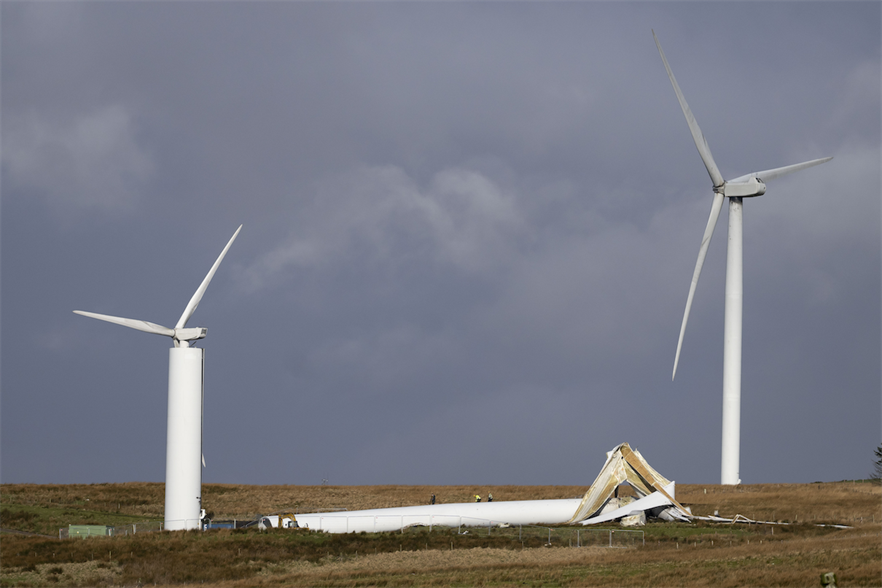 Nordex’s N90/2500 turbine collapsed at Pennant Walters’ 25MW Pant-y-Wal wind farm in southern Wales on 14 February (pic credit: Matthew Horwood/Getty Images)