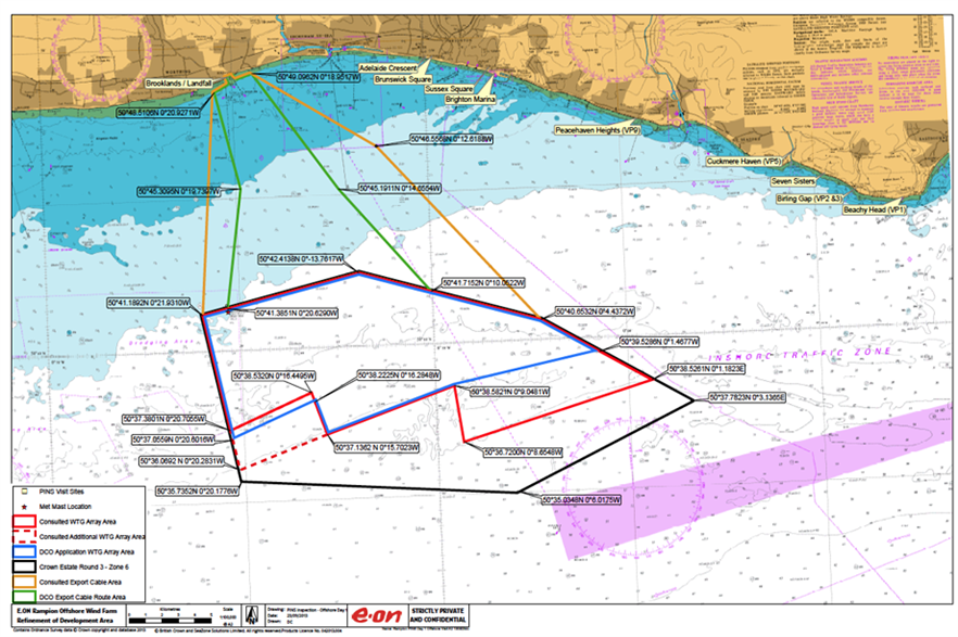 Proposed development of E.on's 700MW Rampion offshore wind site