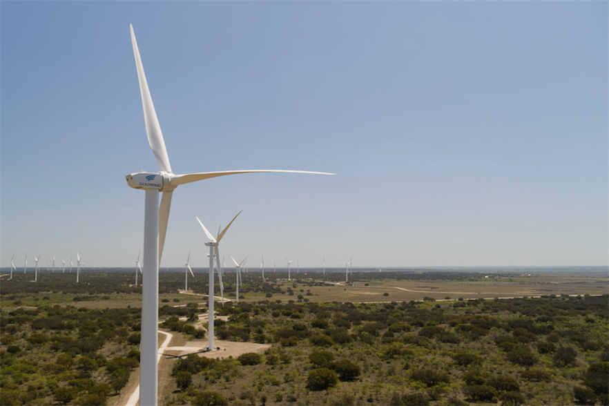 The Rattlesnake wind farm in Texas features 64 Goldwind GW109/2500 turbines