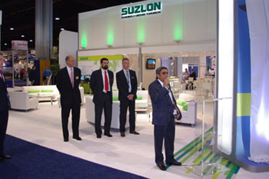 Suzlon chairman Tulsi Tanti launches the S111-2.1MW at AWEA's 2012 conference