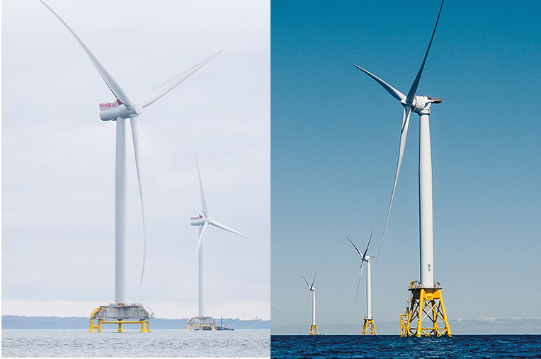 Siemens Gamesa's 7MW turbine has similar dimensions to GE's 6MW Haliade, making it an easy swap at the French projects (pics: Siemens Gamesa | General Electric, Humza Deas)