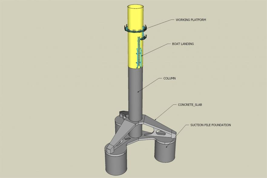 Previous suction pile designs have comprised lattice tubulars on top of the pile foundations, while SPT Offshore’s single-tube concept (above) is believed to be the first of its kind