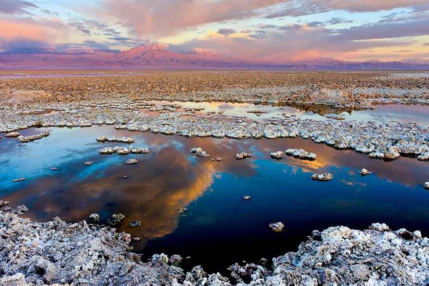 Atacama Salar… The salt flat in Northern Chile (right) is home to the world’s highest grade lithium-brine deposit (pic: Francesco-Mocellin) 