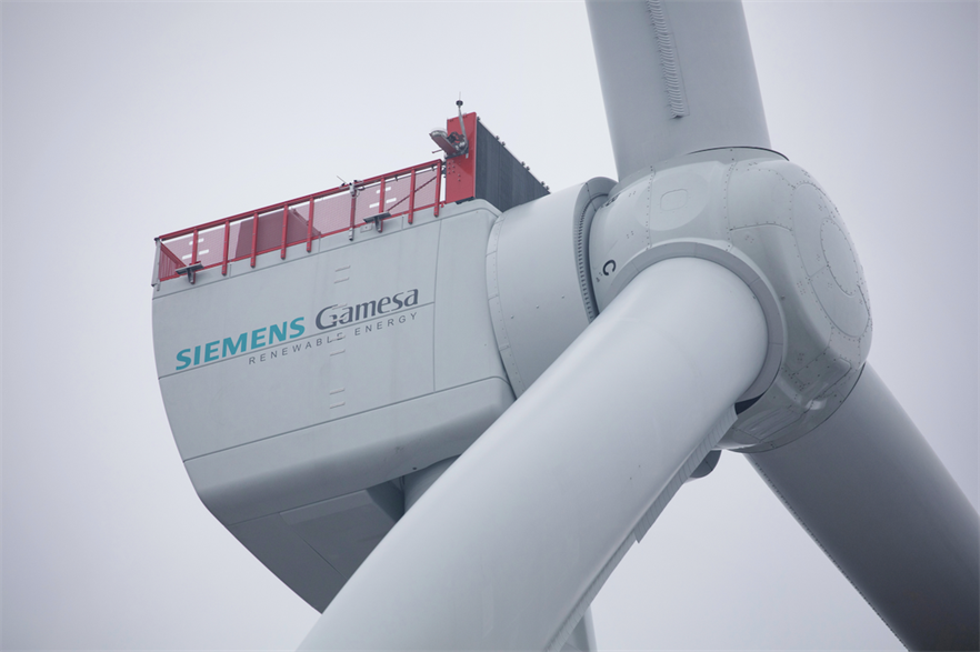 Siemens Gamesa's SG 14-222 DD turbine installed at the test centre in Østerild, Denmark