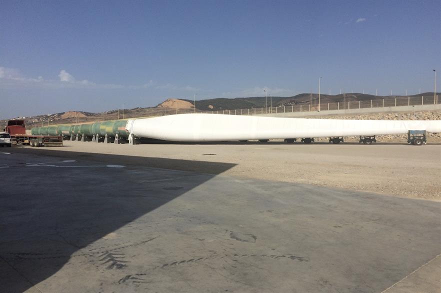 A blade outside SGRE's new manufacturing facility in Morocco