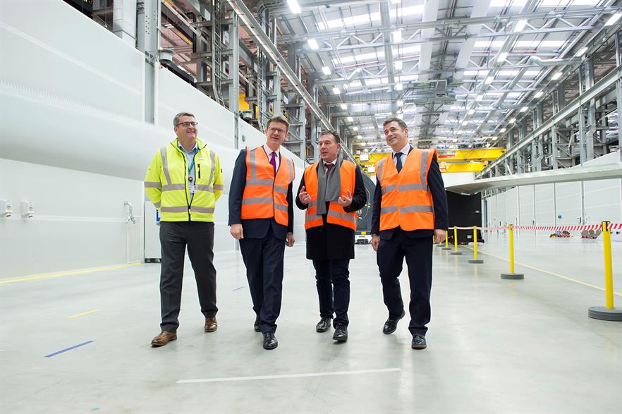 Left to right: Green Port Hull project director Finbarr Dowling, UK energy minister Greg Clark, Siemens offshore wind CEO Michael Hannibal and Siemens UK managing director Juergen Maier