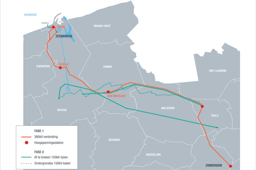 The Stevin Line spans 47 kilometres between Zeebrugge and Zomergem (pic credit: Elia)