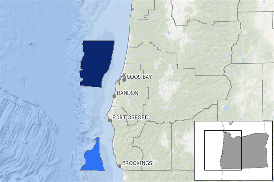 Deep Blue Pacific Wind has nominated three sites in the Coos Bay and Brookings areas (above) (pic credit: BOEM)