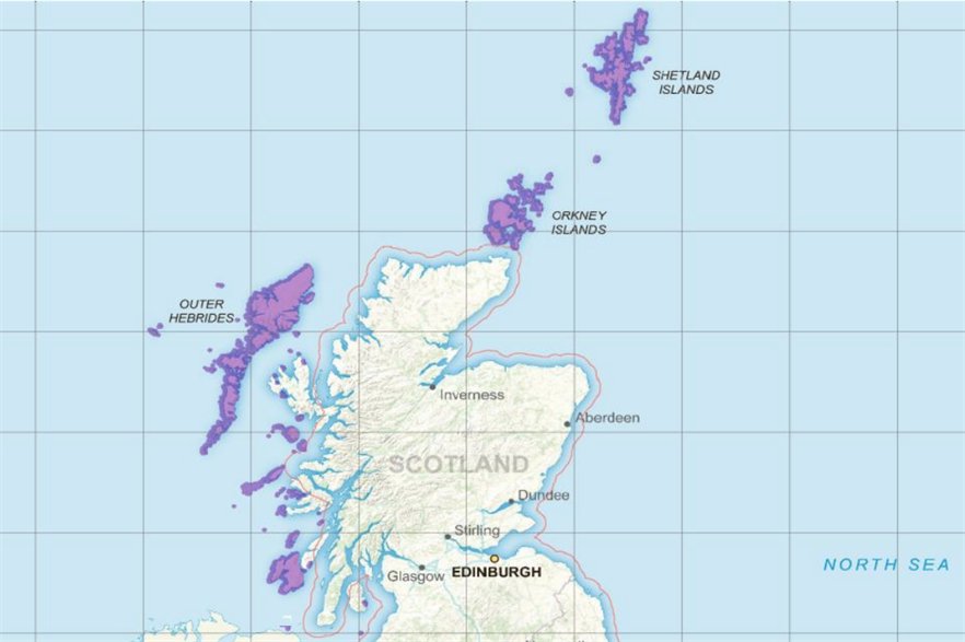 Projects on the island groups off Scotland (highlighted) are due to be included in the next CfD auction