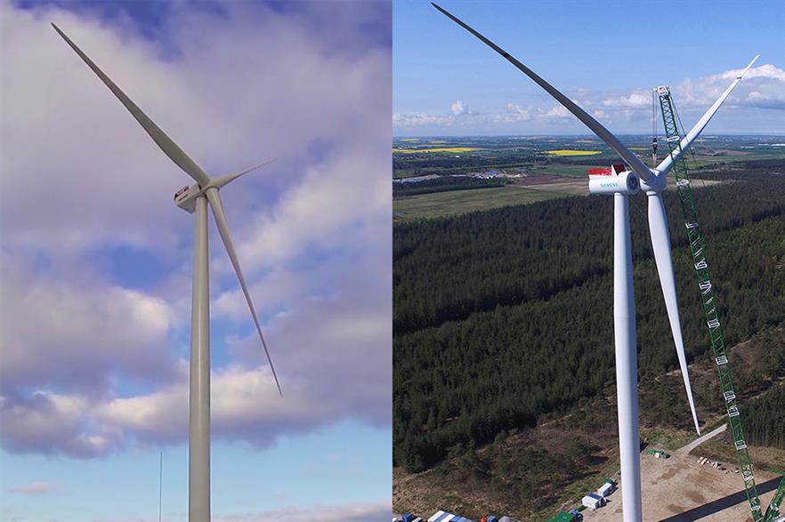 40 MHI Vestas V164 8MW (left) and 47 Siemens SWT-7.0-154 (right) turbines will power Dong's Walney Extension