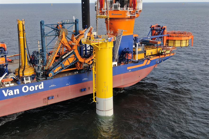 The slip-joint was installed at the Borssele V innovation site, alongside the Borssele I-IV commercial sites (pic: Van Oord)