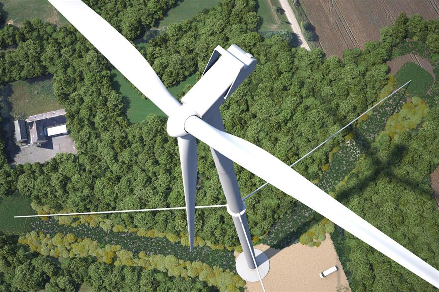 A computer generated image of Vestas' new tower design installed at Osterild