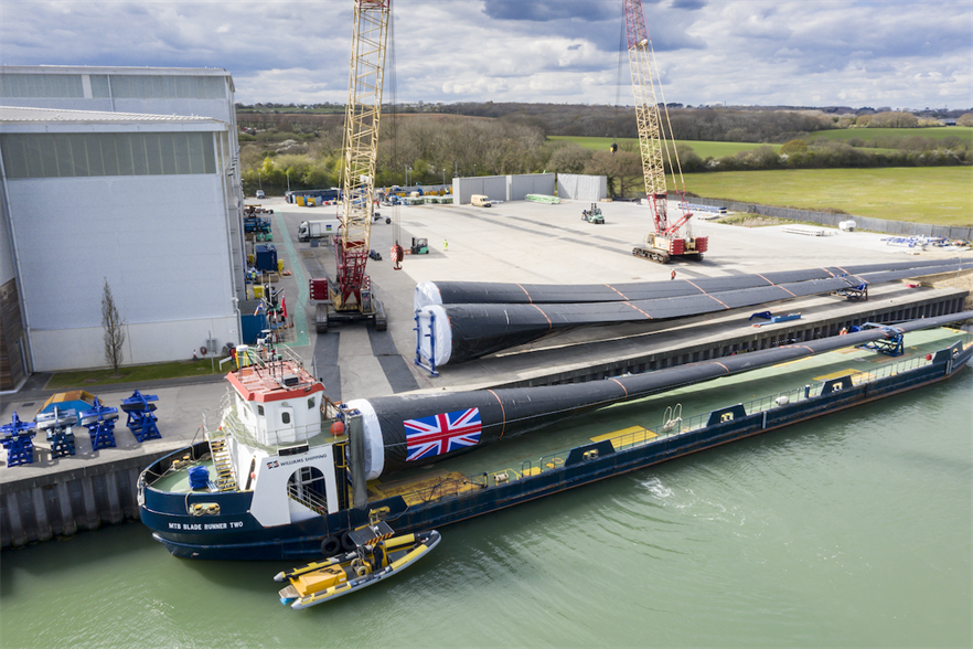 Vestas delivers an offshore wind turbine blade from its factory on the Isle of Wight