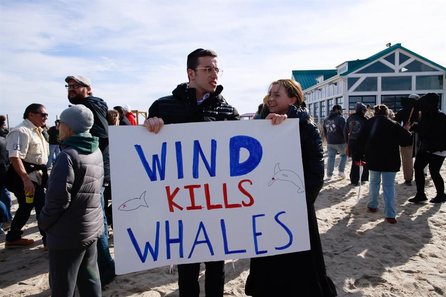 Protestors gathered at Point Pleasant New Jersey last month for a rally calling for a halt to offshore wind energy development (Image credit: Kena Betancur/VIEWpress)