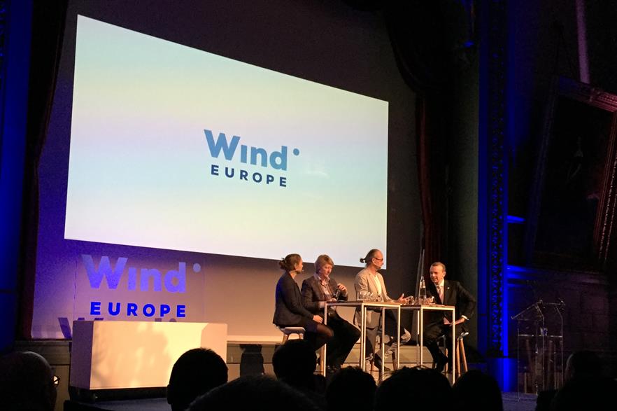 WindEurope CEO Giles Dickson (far right) leads a panel debate in Brussels, Belgium