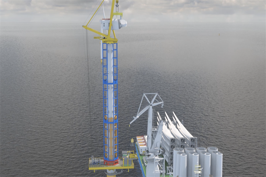 An artist's impression of what WindSpider's technology might look like installing an offshore wind turbine
