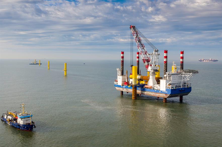 Wpd's Nordergrunde offshore wind project under construction in the North Sea in 2016