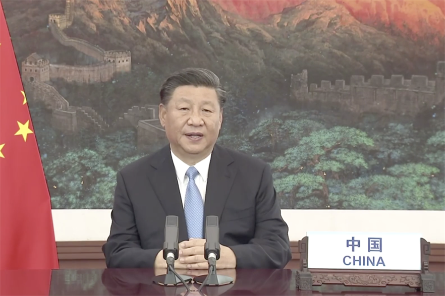Chinese premier Xi Jinping addressing the UN General Assembly (pic credit: CGTN)