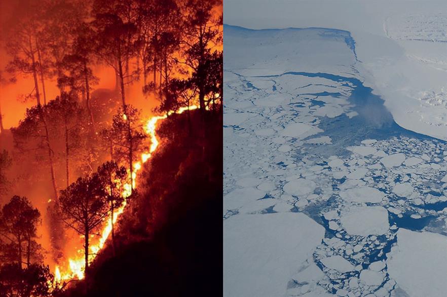 “We need to declare a climate emergency”… Wildfires hit many parts of the world in 2019, from Australia andIndia to Europe and the US, while glaciers are melting (pics Naveen Nkadalaveni/wikimediacommons; Tim Williams/NASA): 