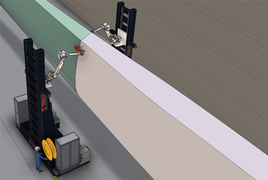 Tebulo is developing this automated solution using rollers in parallel to pursuing a precision spray painting option at the request of turbine and blade manufacturers