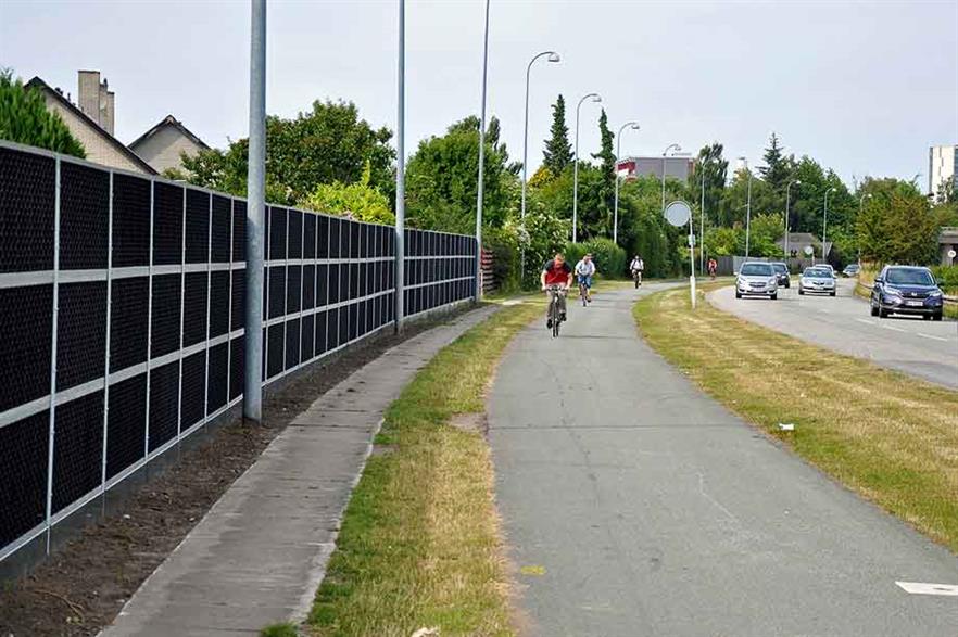 Recycled fibreglass has a high density, which improves the  acoustic performance of noise barriers (pic: Miljøskærm)