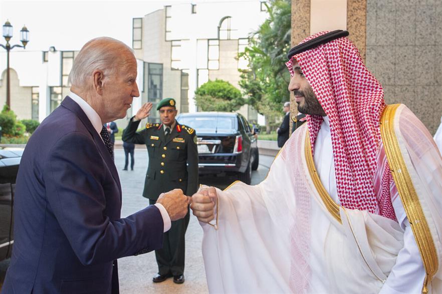 President Biden is welcomed by Saudi Arabian Crown Prince Mohammed bin Salman (Pic credit: Royal Court of Saudi Arabia/Getty Images)