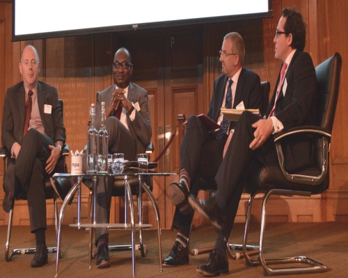 Business panel session (from left) Peter Andrew at Taylor Wimpey, Dr. Nelson Ogunshakin at National Infrastructure Plan Strategic Engagement Forum, Lawrence Slade at Energy UK, Simon Jack at Radio 4’s Today